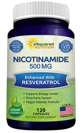 asquared nutrition nicotinamide with resveratrol bottle close-up suggesting everyday vitality and NAD support