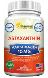 aSquared Nutrition Astaxanthin bottle-front showing 10 mg per softgel for antioxidant support