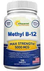 asquared nutrition vitamin b12-5000mcg bottle front promotes energy support