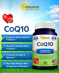 Close-up of CoQ10 capsules showing vegan, high-potency formula