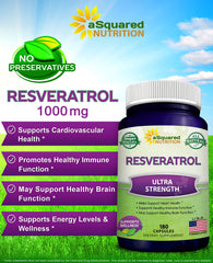 Asquared Nutrition resveratrol capsules close-up showing high potency per day