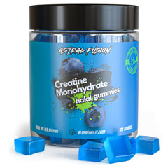 Astral Fusion Creatine Gummies blueberry bottle back with label details