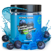 Astral Fusion Creatine Gummies blueberry bottle front showing convenient packaging and portability