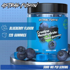 Astral Fusion Creatine Gummies held in hand illustrating portable supplement