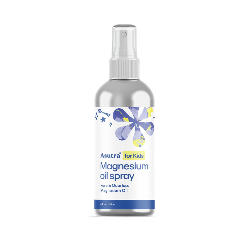 ASUTRA Kids Magnesium Oil Spray bottle ready for bedtime routine