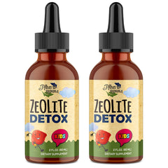 Atherionyxora Zeolite Detox for Kids bottle highlighting a gentle daily drops routine.