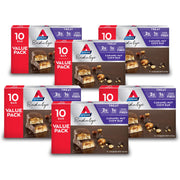 Atkins Endulge Caramel Nut Chew Bar package shows a fiber-rich snack option.