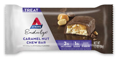 Atkins Endulge bar wrapper highlights caramel layer for a satisfying treat.