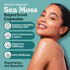 Close-up of Atlantic Naturals label highlighting blend benefits for wellness.