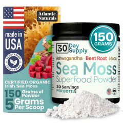 Atlantic Naturals sea moss powder vanilla bottle for daily hydration and energy