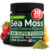 Atlantic Naturals Sea Moss Super Greens bottle with mixed berry formula for daily nourishment.