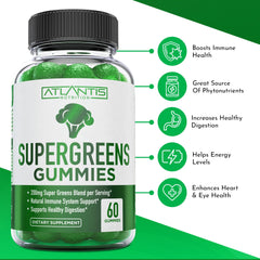Atlantis Nutrition Supergreens Gummies close-up raspberry flavor for easy chew