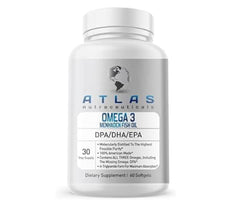 Atlas Nutraceuticals Menhaden Oil bottle highlights sustainable sourcing and omega-3 potency.