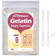 ATNreuro Size 0 empty capsules in a bottle for easy storage on the go.