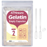 ATNreuro Size 2 empty capsules in a clear bottle for easy storage and pre-fill use.