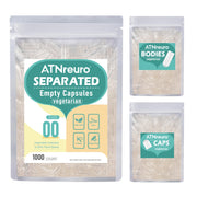 ATNreuro vegan separated empty capsules size 00 in tray for easy DIY filling.