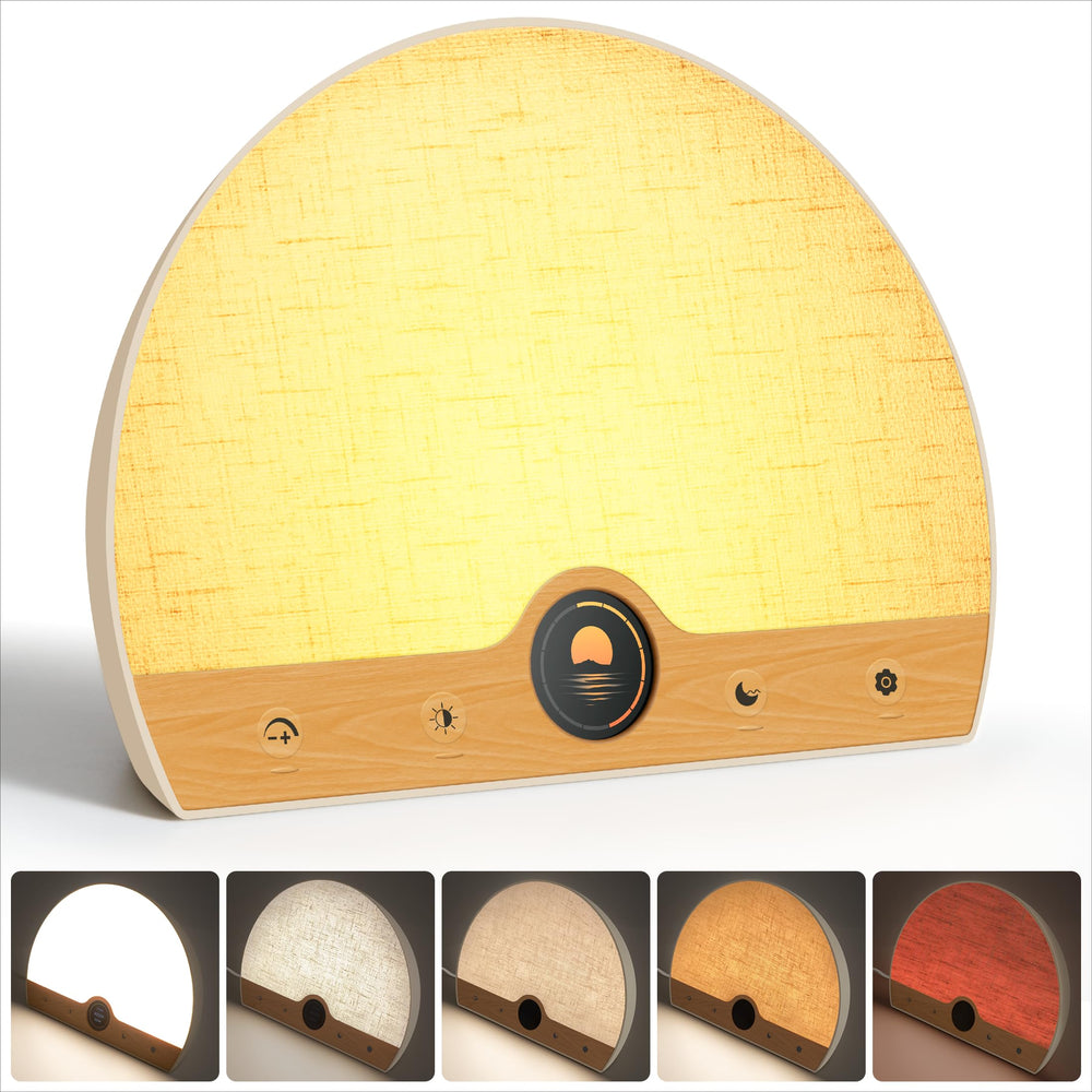 Atorobros light-therapy lamp with sunrise alarm gently awakens with natural light.
