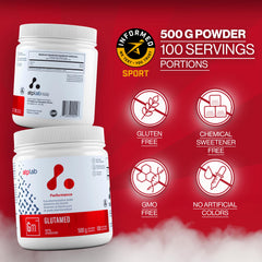 ATP LAB Glutamed ingredients label detailing L-glutamine and glycine blend.