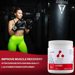 ATP LAB Glutamed powder heap showing texture ideal for post-workout recovery.