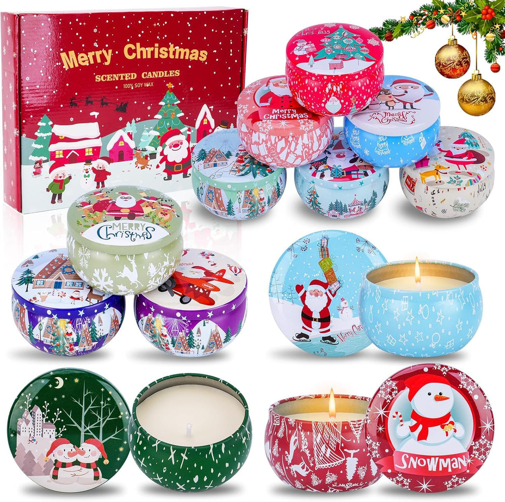 atranquikk 12pcs Christmas scented candles set in festive box, ideal for gifting and ambiance.