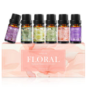 Auelife floral essential oils set displayed as a full bottle lineup for diffusing and home fragrance.