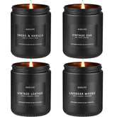 Auelife leather candle in a black jar enhances masculine home décor.