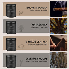 Auelife smoke candle provides smoky vanilla aroma for elevated living room ambiance.