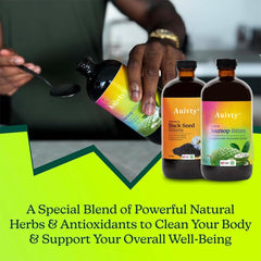 Auivty Soursop Bitters label close-up highlighting digestion-friendly herbs.