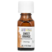 Aura Cacia Brightening Orange Sweet bottle showcasing pure citrus aroma for mood uplift.
