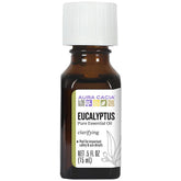 Aura Cacia Eucalyptus bottle label closeup showing pure essential oil for authentic aroma