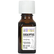 Aura Cacia Eucalyptus bottle label closeup showing pure essential oil for authentic aroma