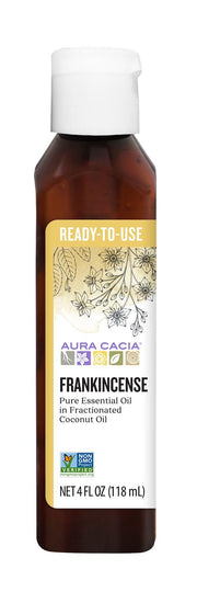 Aura Cacia frankincense ready-to-use oil bottle for easy skincare.