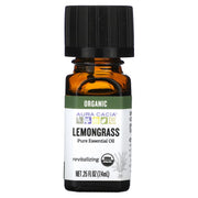 Aura Cacia lemongrass essential oil bottle pour, diffusion-ready aroma