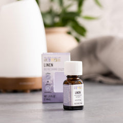 Aura Cacia diffuser with Linen blend drops for a gentle diffusion.