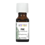 Aura Cacia Pine essential oil bottle for diffusers and blends, refreshing spaces.