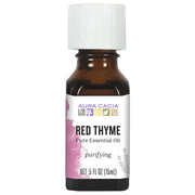 Aura Cacia Red Thyme oil bottle ready for diffuser use and scent enhancement.