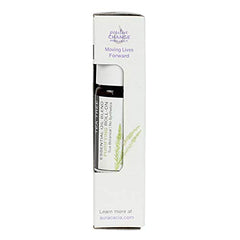 Cropped shot of Aura Cacia Tea Tree Roll-On tip and label for quick, precise application