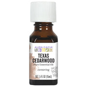 Aura Cacia Texas Cedarwood oil bottle for grounding diffuser use