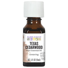 Aura Cacia Texas Cedarwood oil bottle for grounding diffuser use