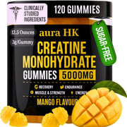 Aura HK Creatine Gummies 5000mg bottle front for convenient gym fueling.