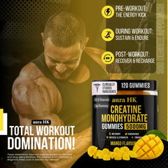 Aura HK Creatine Gummies vegan ingredients panel emphasizes plant-based adult formula.
