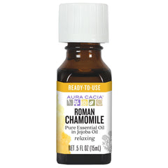 Aura Cacia Roman Chamomile in Jojoba bottle pour for easy, ready-to-use calming routines.