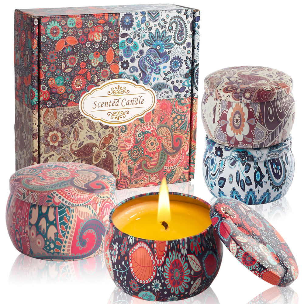 Auralome scented candle set with four fragrances for mood enhancement.