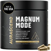 Aurascend Magnum Mode pump closeup highlighting energy-focused formula.