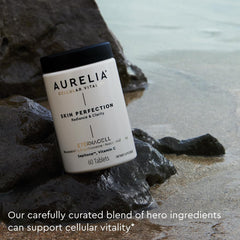 AURELIA Skin Perfection ingredients close-up emphasizing zinc, niacinamide, and ergothioneine.