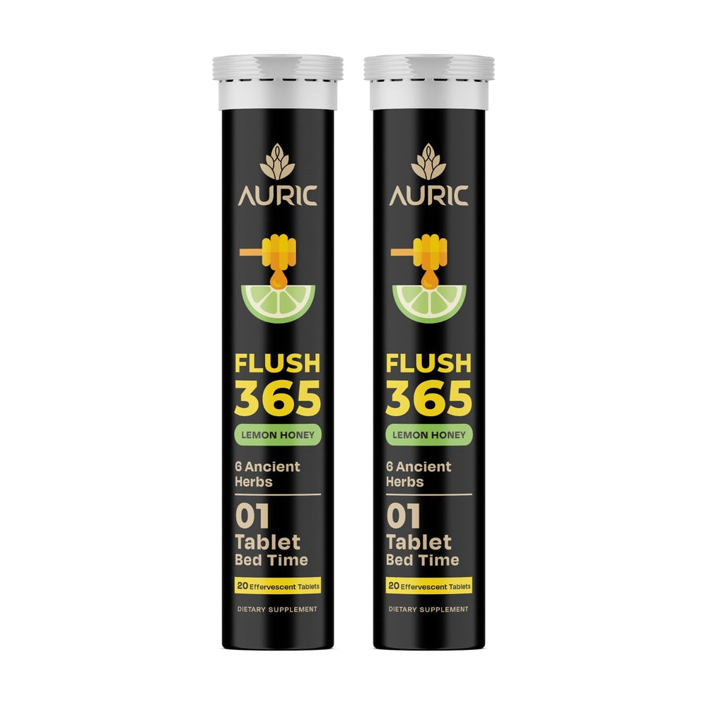 Auric Flush 365 packaging shown for daily digestive support ritual.