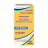 Aurohealth Famotidine 20mg bottle label visible, promotes heartburn relief