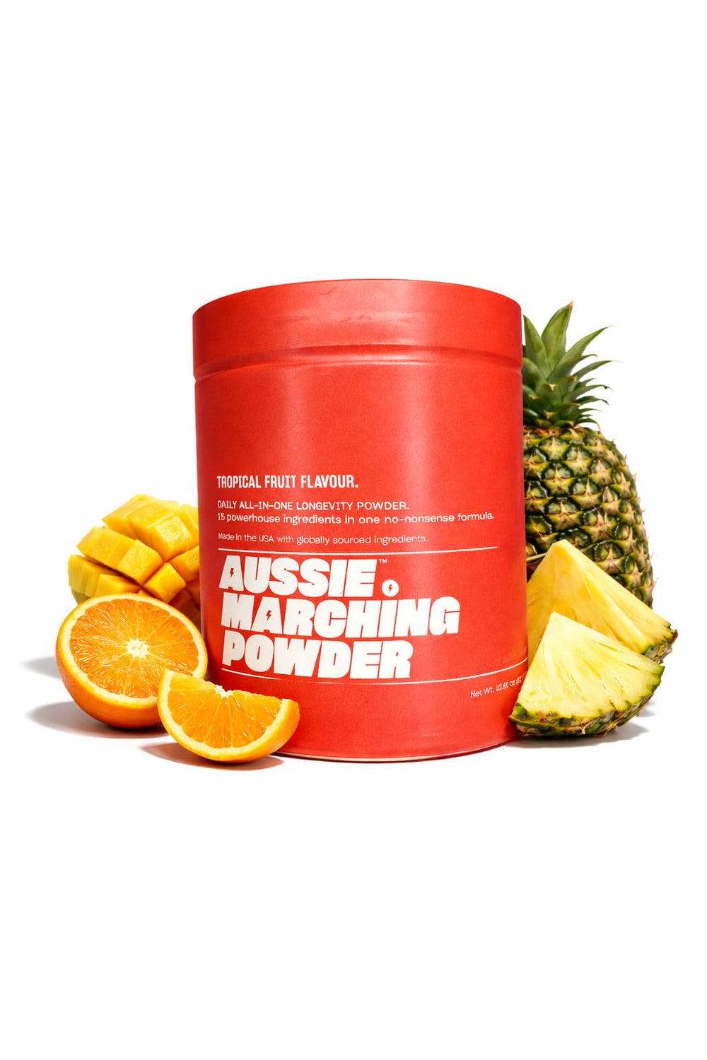 Aussie Marching Powder tropical flavor powder ready to mix for daily vitality.