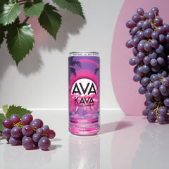 AVA Kava Prosecco can being poured for a calming, alcohol-free unwind.