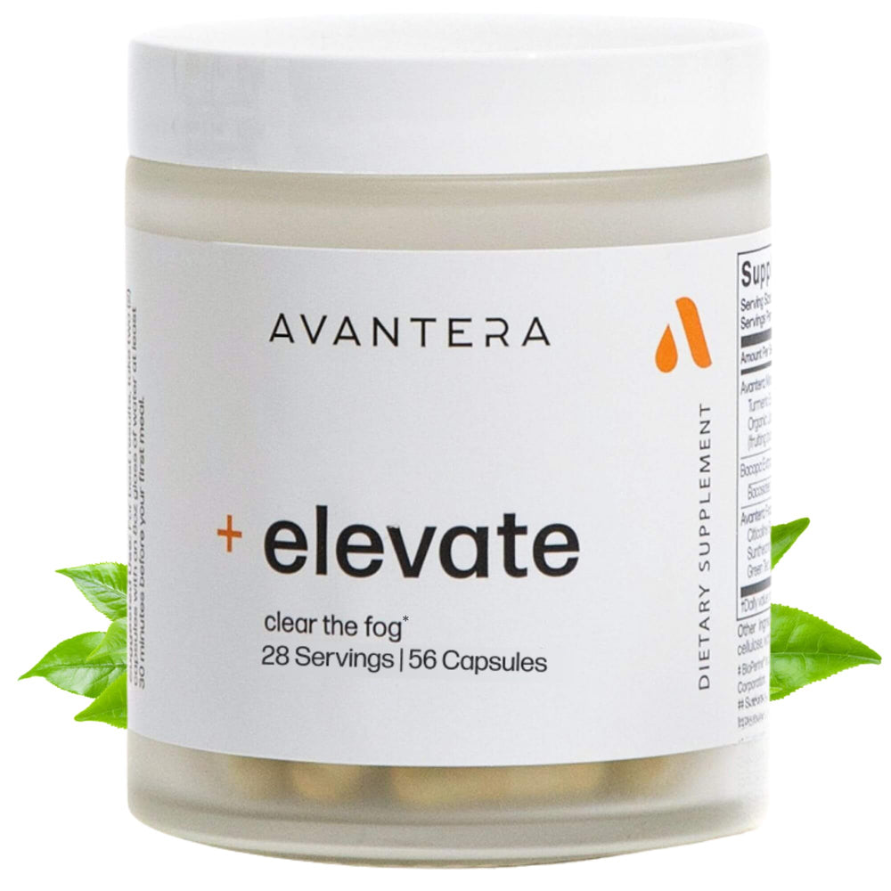 Avantera Elevate bottle front showing premium packaging for daily focus